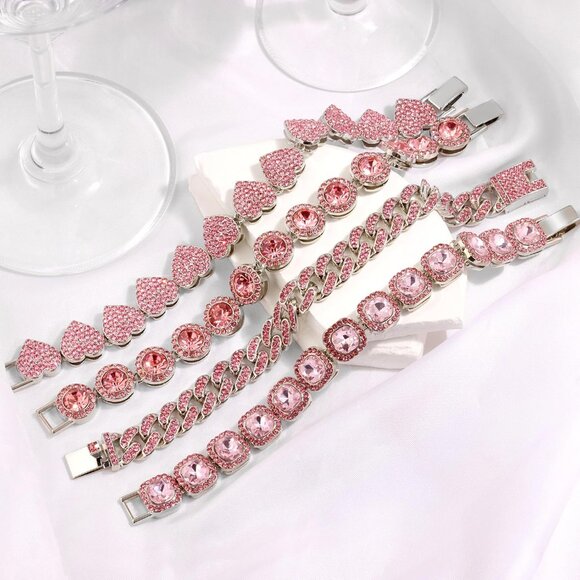 Women's Gold Silver Bracelet Set Heart Tennis Cuban Layered Link 4PCS Diamond - Picture 5 of 6